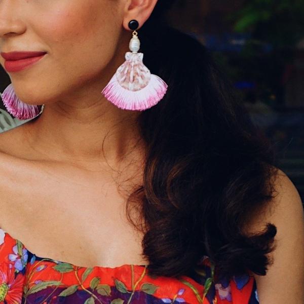 Shell Tassel Earrings -Ombré Pink
